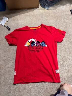 Vintage Evisu Red Multi-Logo Graphic T-Shirt Medium